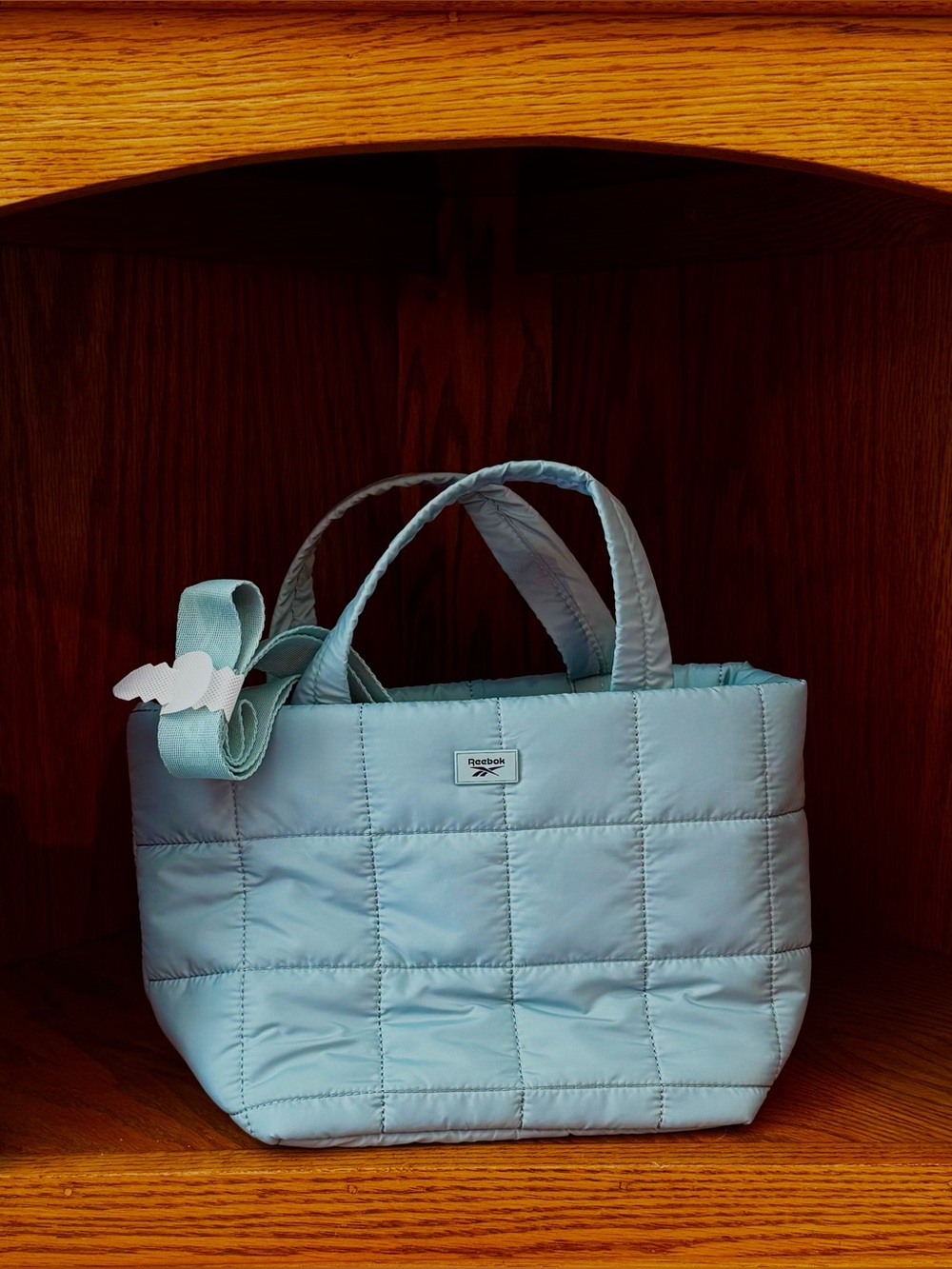 New Reebok Quilted Nylon Mini Tote Crossbody Bag NWOT Light Aqua Mint Green